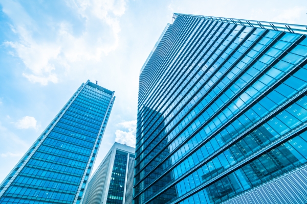 Beautiful architecture business office building with window glass pattern in the skyscraper city