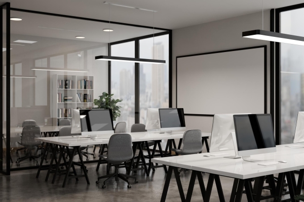 Modern,White,Open,Space,Office,Interior,With,City,Scape,3d